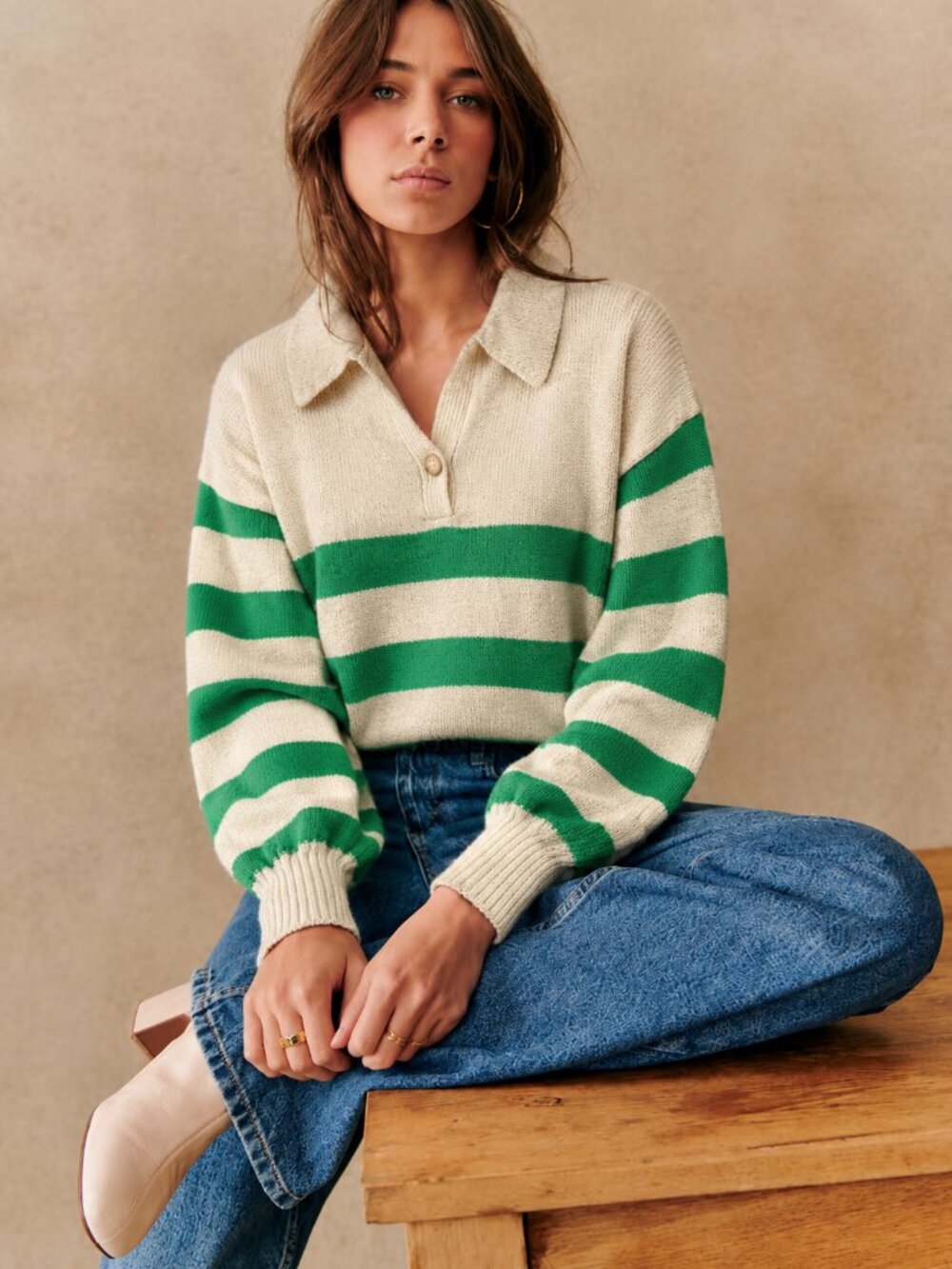 Hyfve Striped Polo Collar Knit Sweater